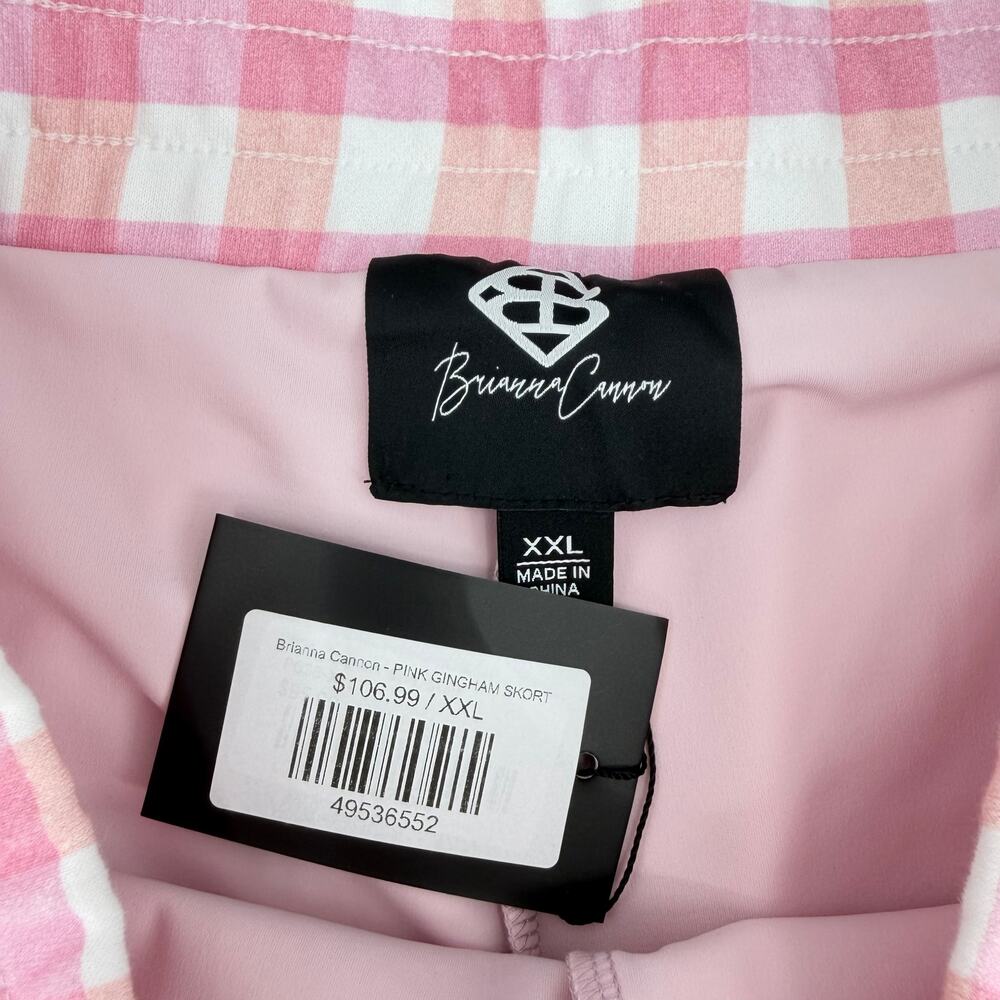 Brianna Cannon NEW Pink White Gingham Pull On Lined Sequin Side Stripe Skort - Picture 8 of 10